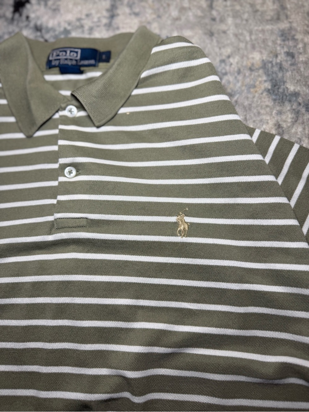 Polo Ralph Lauren Green & White Striped Polo Shirt Men’s Large
